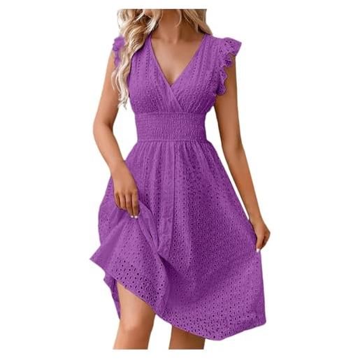 Generico abito da donna di media lunghezza in pizzo jacquard scollato sottile con scollo a v, abito da donna grande vestiti maglia