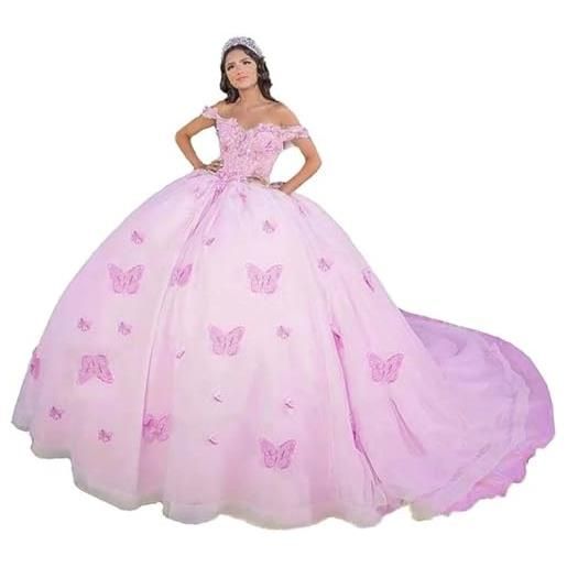 Fuomomo abiti da quinceanera con farfalle 3d e strascico abiti da ballo in tulle scintillante con spalle scoperte e abiti da 16 anni mt070