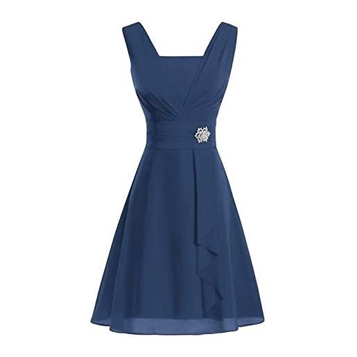 LLUO abito da donna, sexy, elegante, sexy, da cocktail, da sera, da sera, in chiffon, elegante, da damigella d'onore, estivo, per matrimonio, taglia grande, blu scuro, l