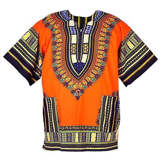 CHAINUPON african dashiki camicia in cotone unisex tribal festival boho hippie caftano, colore: arancione. , m