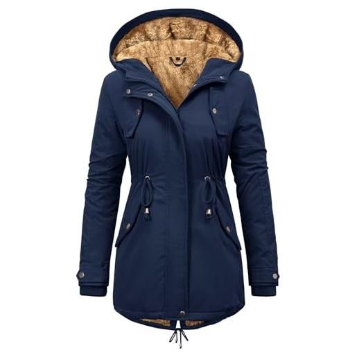 Vancavoo parka donna invernale con cappuccio giacca imbottita calda | cappotto con fodera in peluche, vita con coulisse, polsini a coste, tasche e spacco posteriore
