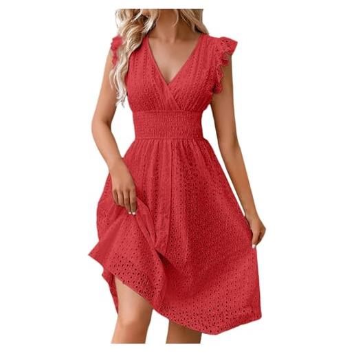 Generico abito da donna di media lunghezza in pizzo jacquard scollato sottile con scollo a v, abito da donna grande vestiti maglia