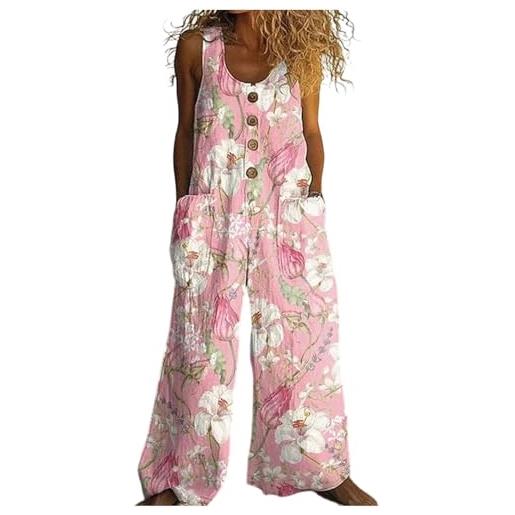 Udbeksid salopette donna estiva, tuta intera elegante boho chic senza maniche, tuta larga stampa con tasche baggy wide leg, tute cotone casual comode per mare vacanza e tempo libero