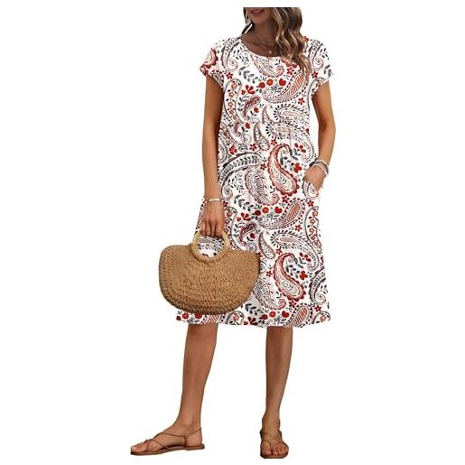 AUSELILY vestito estivo donna maniche corte abito al ginocchio con tasche