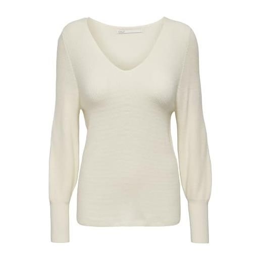 Only maglione a maglia lungo con scollo a v, bianco e grigio, m