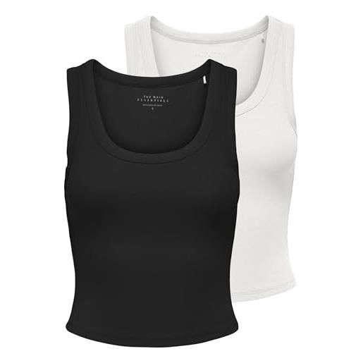 ONLY tank top 2 pack onleasy s/l-canottiera jrs, confezione da 2, nero, s (pacco da 2) donna