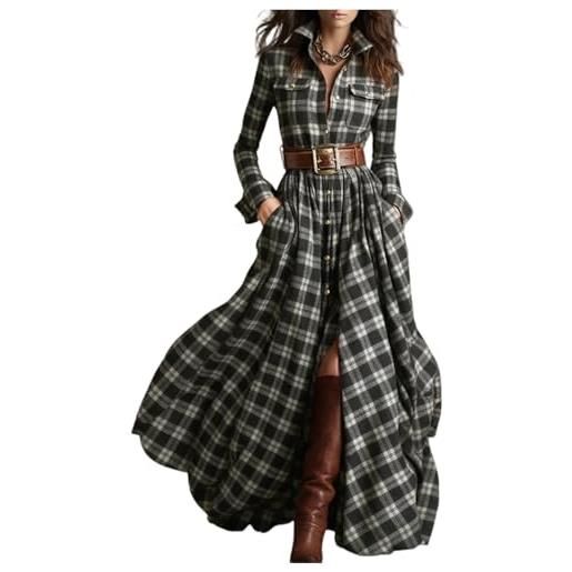 Generic maxi abito da donna, vintage, lungo, linea ad a, con scollo a v, elegante, con orlo asimmetrico, abito da cowgirl occidentale, stile country, abito da donna, 01-nero. , l