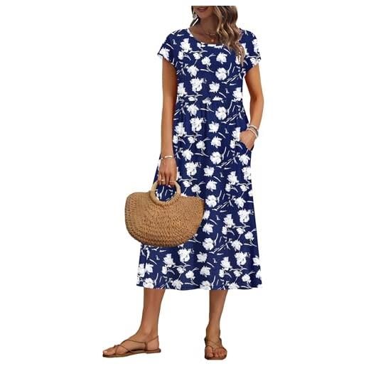 AUSELILY vestito estivo da donna a maniche corte abiti casual larghi abito midi con scollo a girocollo e tasche