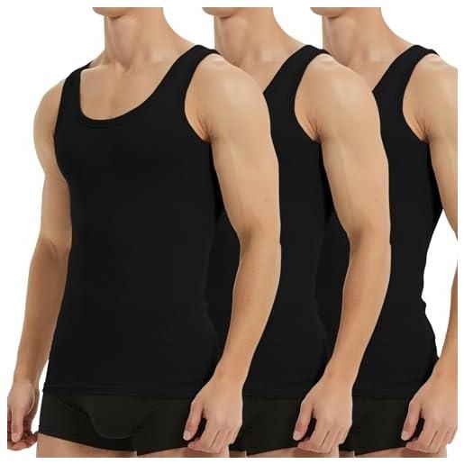 Falechay canottiera uomo pacco da 3 100% cotone canotta nero xxl