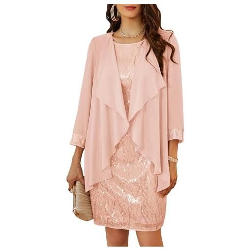 GRACE KARIN - abito elegante da donna senza maniche con scollo rotondo, paillettes, completo in due pezzi con cardigan in tulle, abito da sera per feste