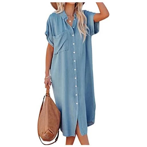 CUPSHE abito in denim per donna abito a maniche corte con bottoni a campana abito casual con scollo a v a maniche corte