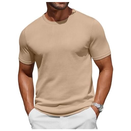 COOFANDY magliette da uomo a maniche corte lavorate a maglia scollo rotondo casual cachi s