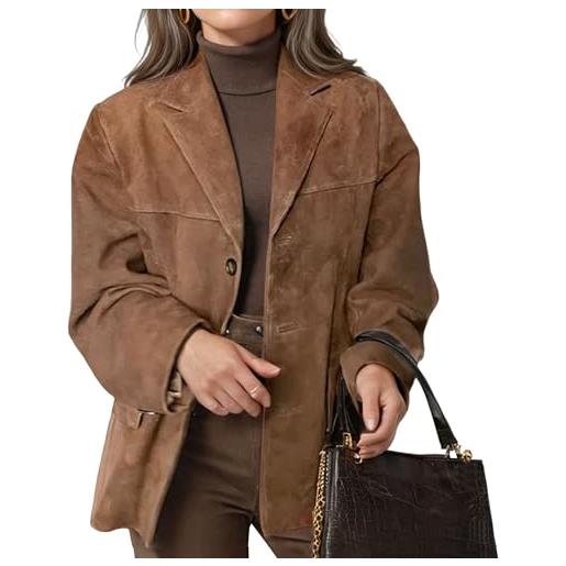 Generic giacca blazer monopetto con revers a lancia da donna in similpelle scamosciata, capospalla alla moda