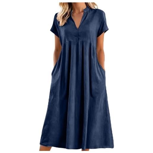 Generic abito floreale donna cerimonia abito donna estivo in cotone e lino - vestito lungo ampio con scollo a v, casual chic fluido leggero e comodo per mare vacanze quotidiano