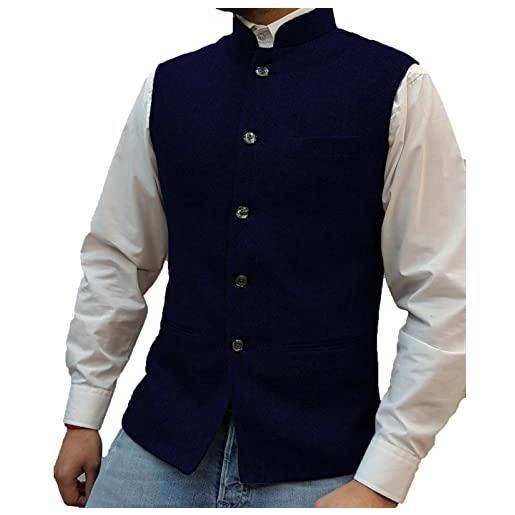 Solovedress gilet da uomo con collo alto, in lana, per matrimoni, blu - dunkelmarine, xl
