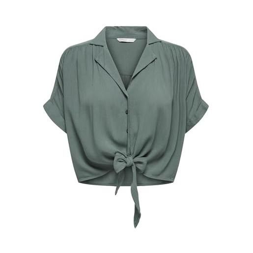 Only onlpaula life s/s tie shirt wvn noos, camicia a maniche corte donna, balsamo verde, xs