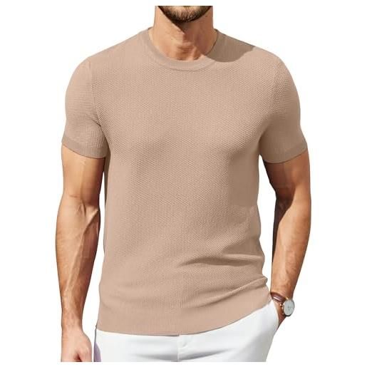 COOFANDY maglietta uomo a maniche corte in maglia camicia estiva a taglio regular per uomini cachi m