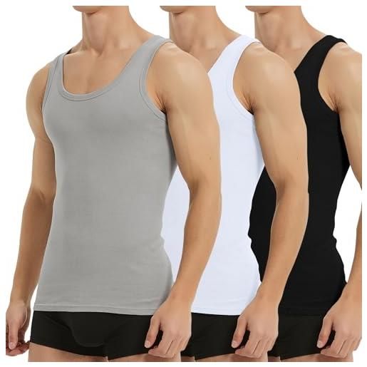 Falechay canottiera uomo pacco da 3 cotone canotta nero bianco grigio xl