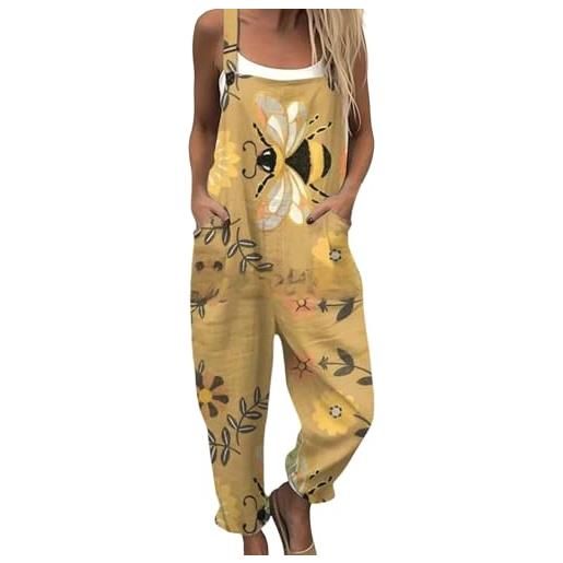 Chanpning salopette donna estiva lunga elegante tuta jumpsuit intera curvy casual moda stampa jumpsuits comoda larga pantaloni da lavoro con tasca leggera baggy salopettes da casa playsuit da mare