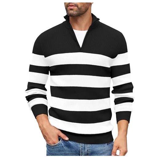 COOFANDY maglione uomo collo alto zip pullover lavorato a maglia maglione dolcevita invernale classico a maniche lunghe sweater righe nero e bianco 3xl