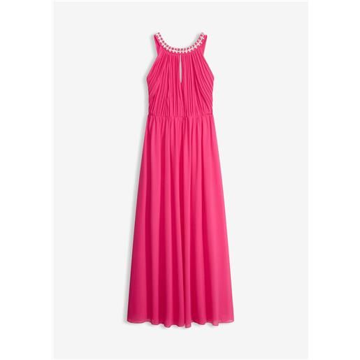 bonprix abito lungo in fine chiffon con drappeggio-fucsia