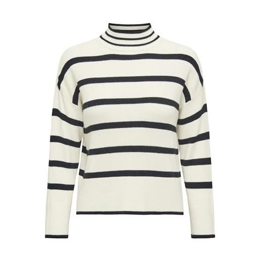 Only onlibi l/s higneck pullover cc knt maglione donna, whitecap grigio/righe: bianco/melange/nero, s