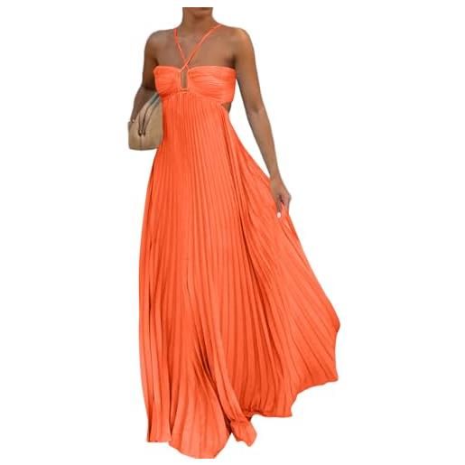 TOFOTL vestito donna eleganti sexy lunghi abito estivi maxi, plissettato vestiti casual con spalline sottili, schiena scoperta abiti spiaggia