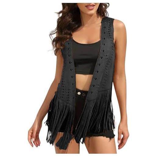 Generic gilet da donna con nappa, con frange, stile country western, in finta pelle scamosciata, stile hippie, senza maniche, aperto sul davanti, stile boho, casual, con scollo a v, per feste e abbigliamento