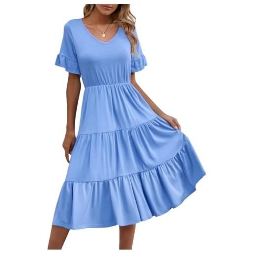 Zeagoo estivo vestito donna elegant manica corta linea a scollo a v abiti da spiaggia casuale swing vestiti con tasche azzurro chiaro xl