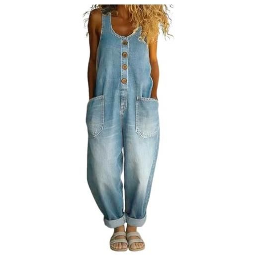 Generico salopette jeans donna estiva corta lunga vintage - tuta jumpsuit denim elegante larghi leggeri casual curvy per sera lavoro mare ciclismo
