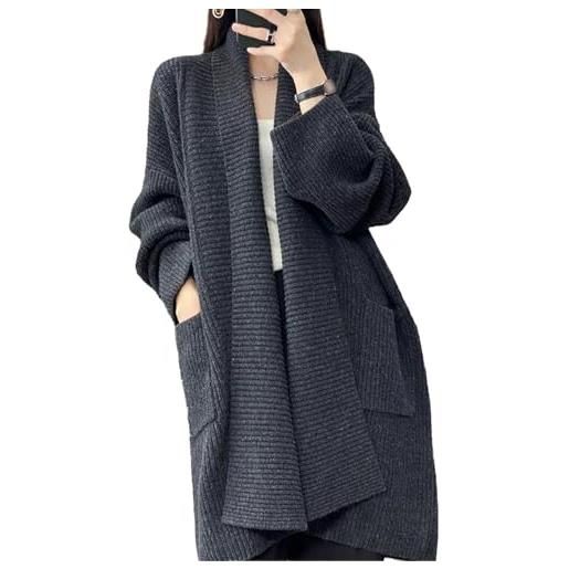 Suncadmious cardigan oversize primaverile da donna lungo cardigan largo a maniche lunghe spesso in maglia con collo a scialle risvolto a maniche lunghe cardigan giacca