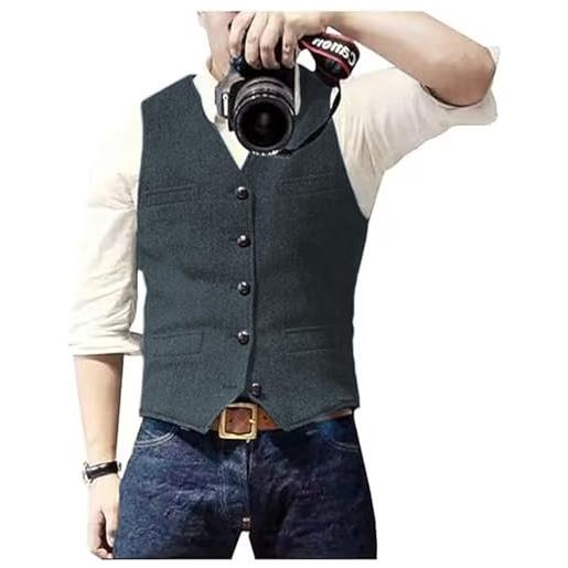 Solovedress gilet uomo casual in lana con motivo a spina di pesce, gilet da sposo in tweed con scollo a v per testimoni di nozze, m
