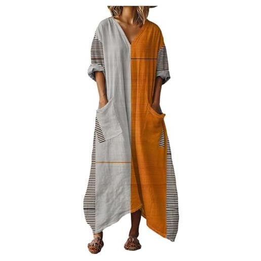 Mfhmom vestito donna estivo lungo in cotone e lino abito boho chic con grandi tasche scollo a v manica corta ampio traspirante casual vestiti lunghi estivi donna leggero mare