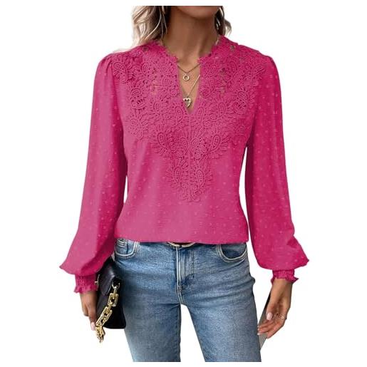 TUUHAW t shirt donna elegante manica lunga magliette boho scollo a v casual | autunno volant camicia, elegante abbigliamento, pizzo top, primavera camicetta, ricamato curvy maglie, affari contadino blusa