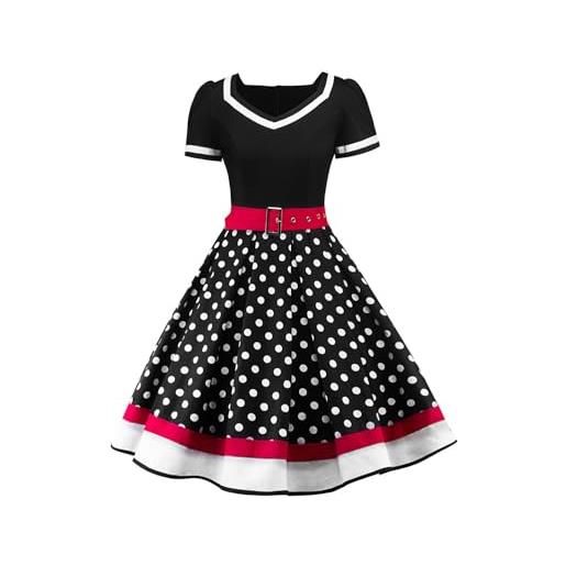 AXOE donna vestito anni 50 rockabilly scollo a cuore con cintura regolabile abito da cerimonia per feste e occasioni speciali