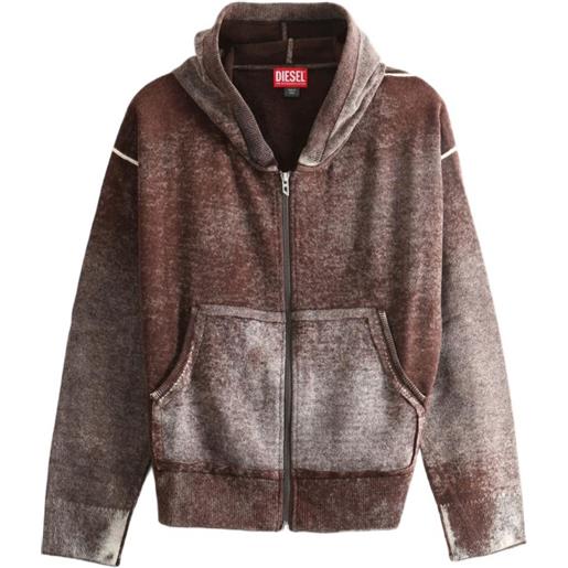 Diesel cardigan in lana con cappuccio e stampa - marrone