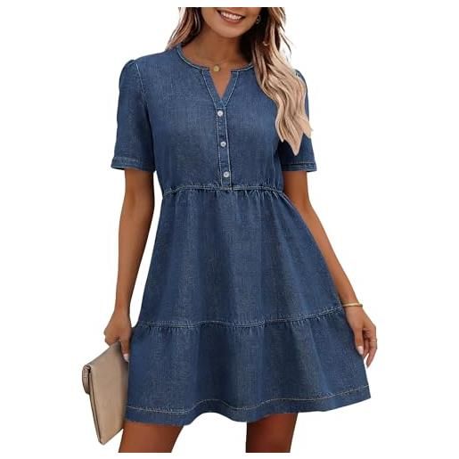 Ancapelion abito in denim per le donne babydoll a maniche corte abbottonatura jeans camicia abiti estivi in cotone casual, blu scuro. , m