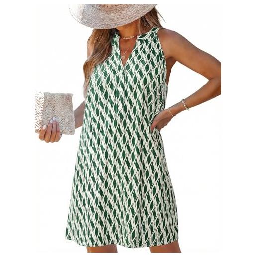 CUPSHE, abito estivo da donna con scollo a v, senza maniche, a righe, con bottoni, mini abito casual