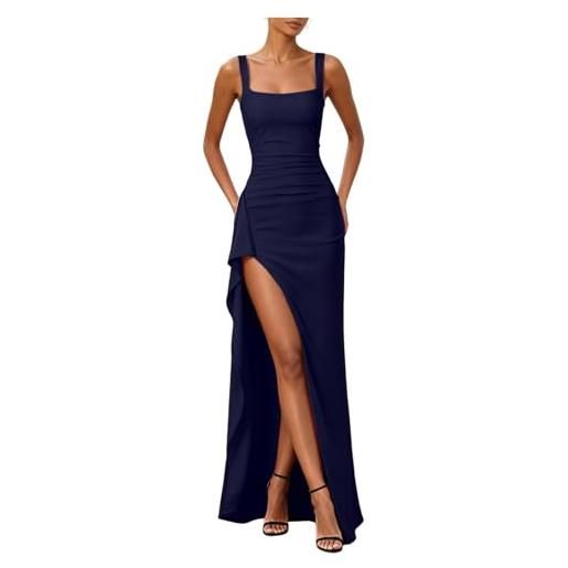 Generico abito da cerimonia donna vestito lungo elegante scollo all'americana spalline sottili aderente con spacco abito da sera per matrimonio damigella d'onore serata formale cena di gala beneficenza