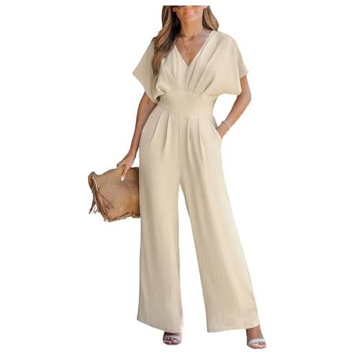 CUPSHE tuta estiva da donna, con scollo a v, maniche corte, gamba larga, stile casual