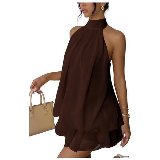 Xiaoliny vestito donna elegante senza maniche mini abito con scollo halter e volant estivo vestiti ampio in chiffon sexy abiti schiena scoperta con laccio vestito corto per festa discoteca cocktail