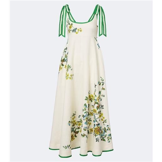 Alemais alémais abito midi phyllis in lino con fiori