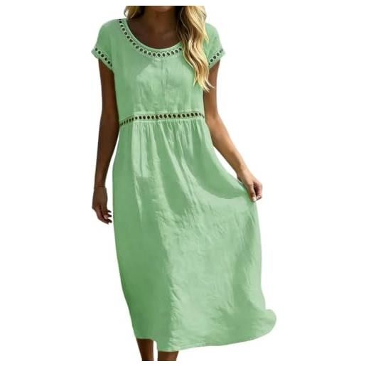 Onsoyours vestito estivo donna lungo bohémien elegante maniche corte abito in cotone lino casual chic scollo rotondo a-linea leggero e traspirante midi abiti da spiaggia vacanza