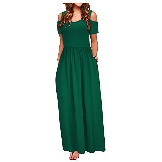 STYLEWORD vestito lungo da donna con spalla fredda estiva manica lunga/corta stampa floreale vestito lungo elegante con tasche