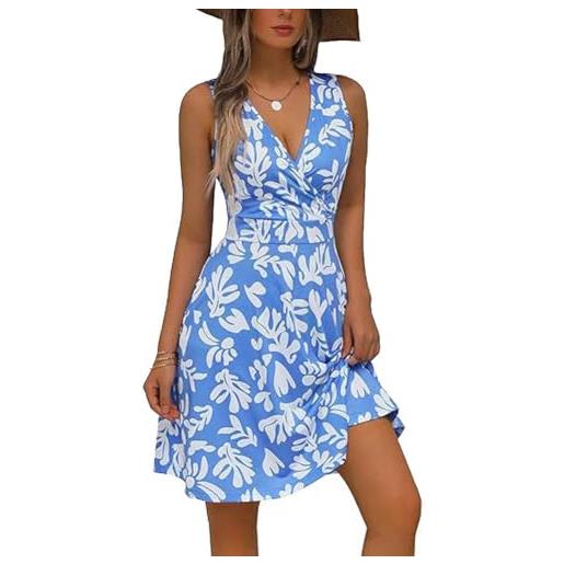 XIVISTO vestito donna casual mini abito estivo floreale vestiti senza maniche scollo a v elegante abiti mare da spiaggia con tasche