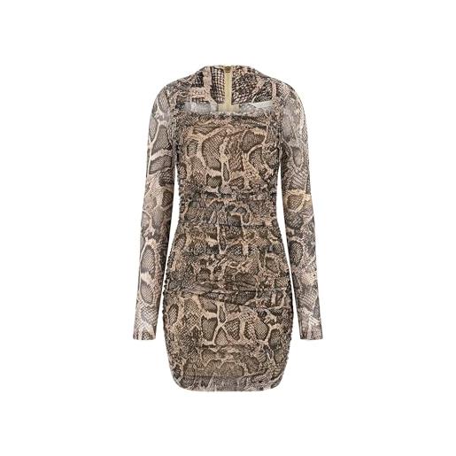 GUESS abito bernadette da donna eco a maniche lunghe con scollo quadrato, phyton stampa pelle naturale, xs