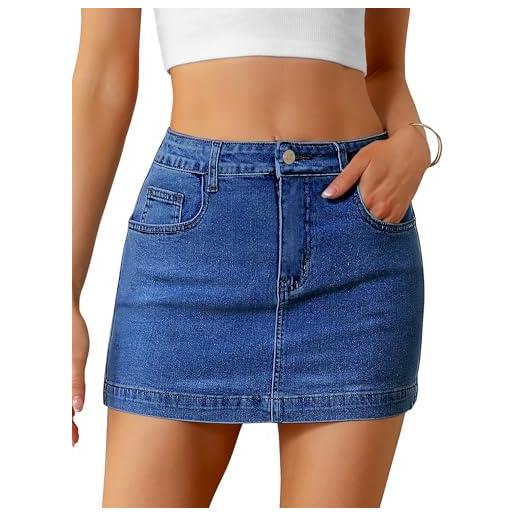 Fengbay gonna in jeans da donna, a vita alta, in denim, elasticizzata, casual, con tasche, alla moda