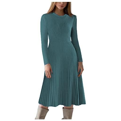 ORANDESIGNE vestito casual donna invernale in maglione abito vita alta elegante in girocollo di orlo svasato abito linea a in maglia al ginocchio caldo di moda treccia ritorta