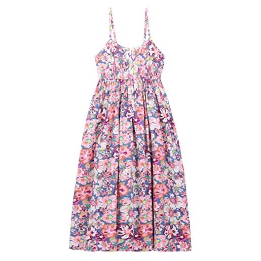 Camilife donna abito con spalline 100% cotone popeline abito da spiaggia abito midi abito lungo floreale vita alta con spalline regolabili lunghezza abito 118 cm