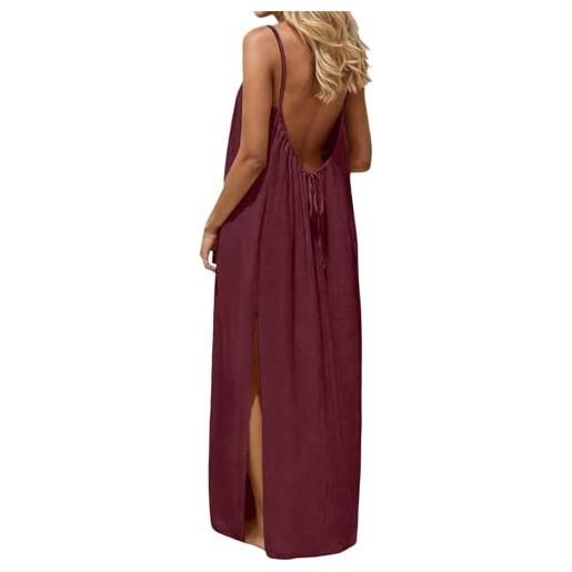 hehiy vestiti estivi donna di lino con schiena scoperta vestito da spiaggia boho chic abito lungo con spalline sottili elegante abiti cerimonia donna caftano scollato senza maniche taglie forti con cordino